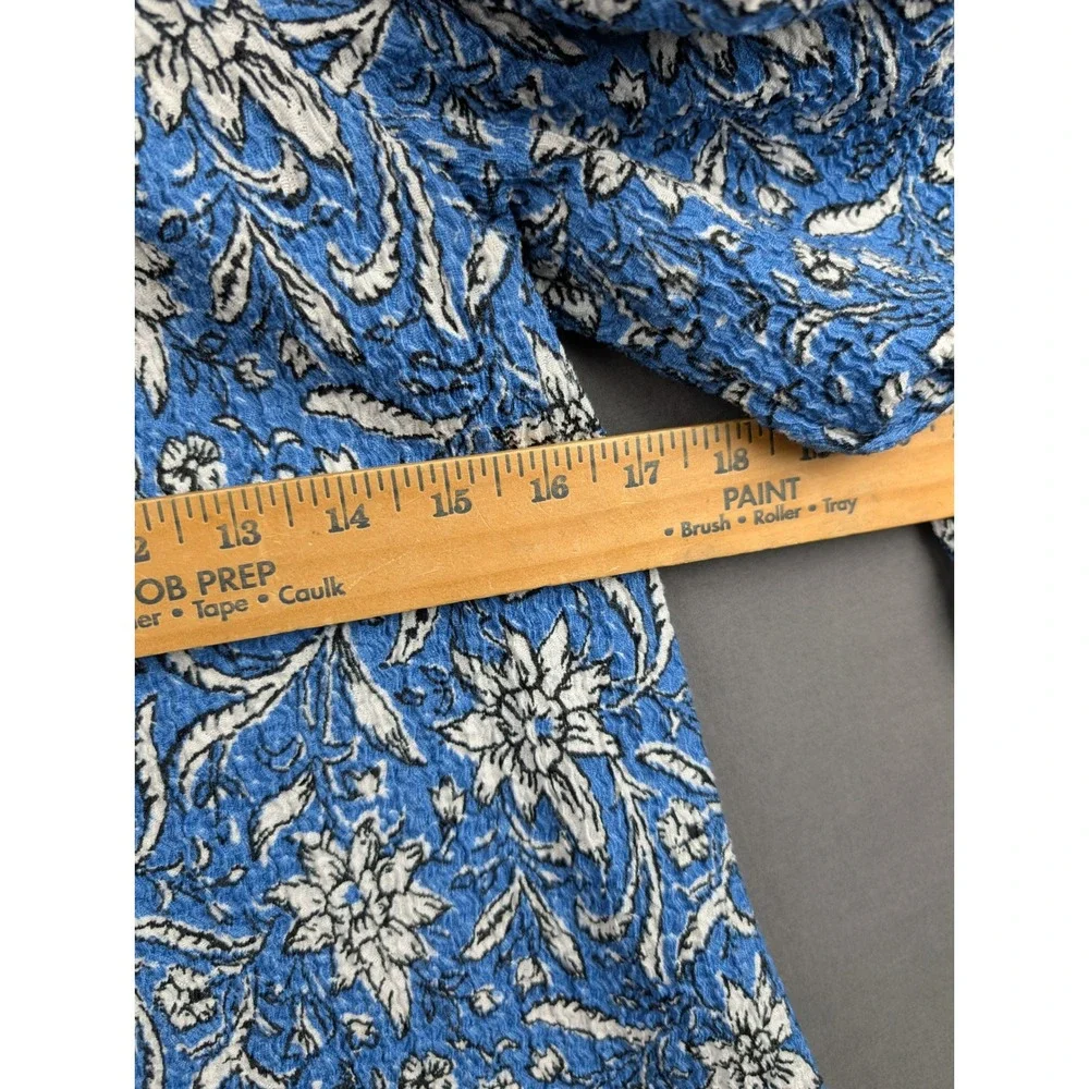 LOFT Womens Blue Floral Long Sleeve Square Neck Smocked‎ Puff Shoulder Top S